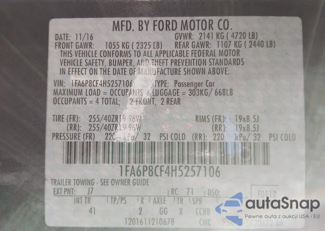 1FA6P8CF4H5257106: 44227701