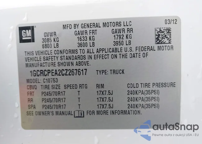 1GCRCPEA2CZ267617: 44227716