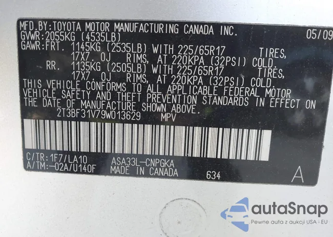 2T3BF31V79W013629: 44227904