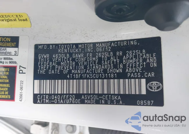 4T1BF1FK5CU131181: 44227256