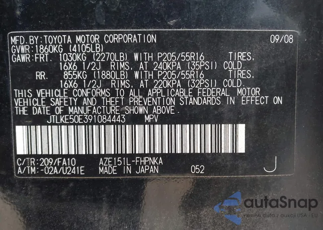 JTLKE50E391084443: 44227258