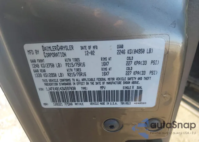 1J4FK48143W597030: 44228357