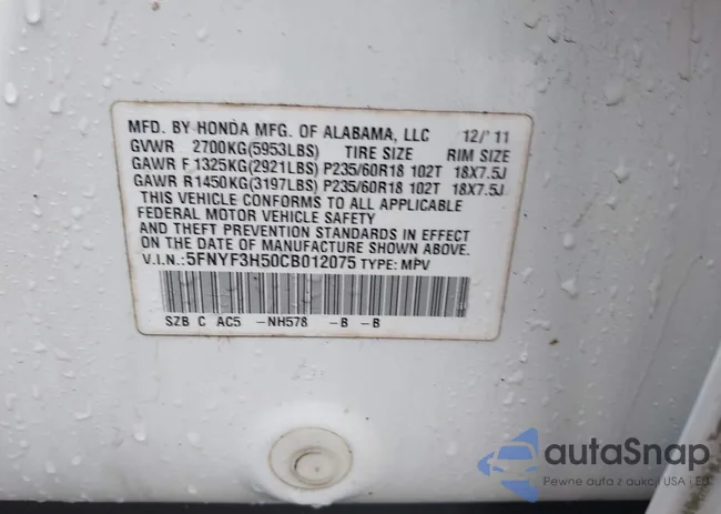 5FNYF3H50CB012075: 44228432