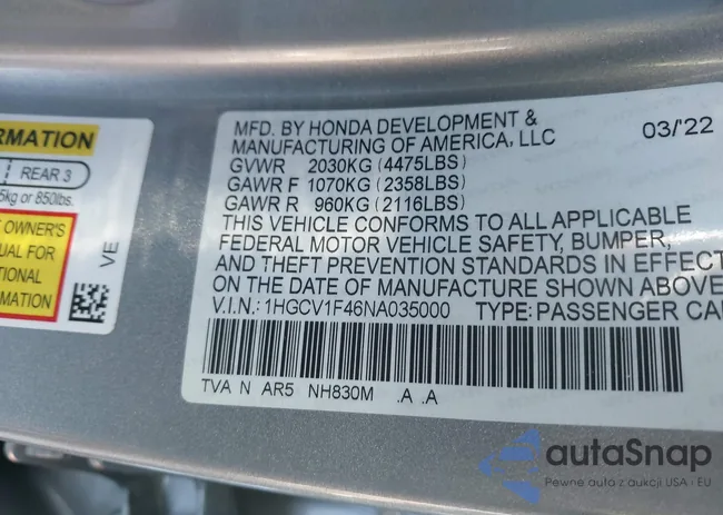 1HGCV1F46NA035000: 44228645