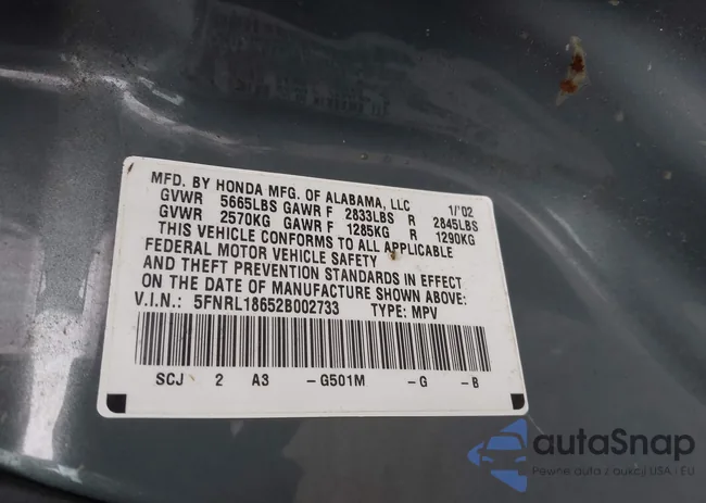 5FNRL18652B002733: 44228844