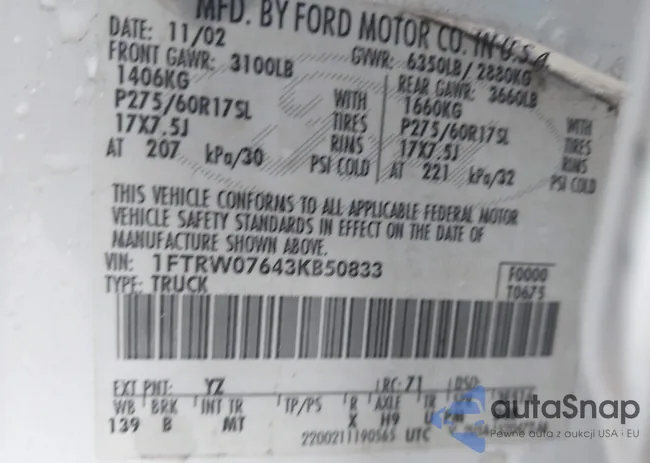 1FTRW07643KB50833: 44228051