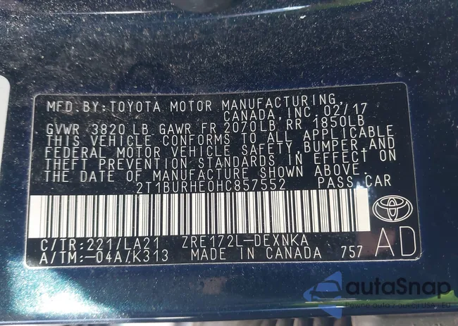 2T1BURHE0HC857552: 44228329