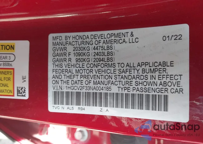 1HGCV2F33NA004185: 44229398