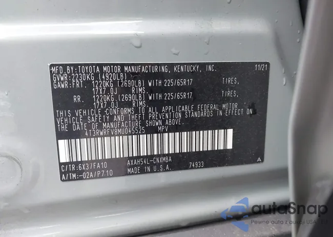 4T3RWRFV8MU045525: 44229435