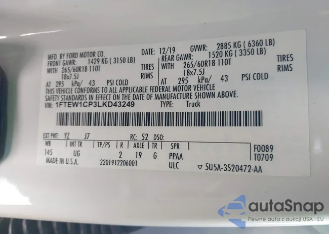 1FTEW1CP3LKD43249: 44229706