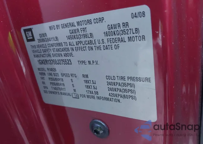 1GKER13768J275523: 44229713