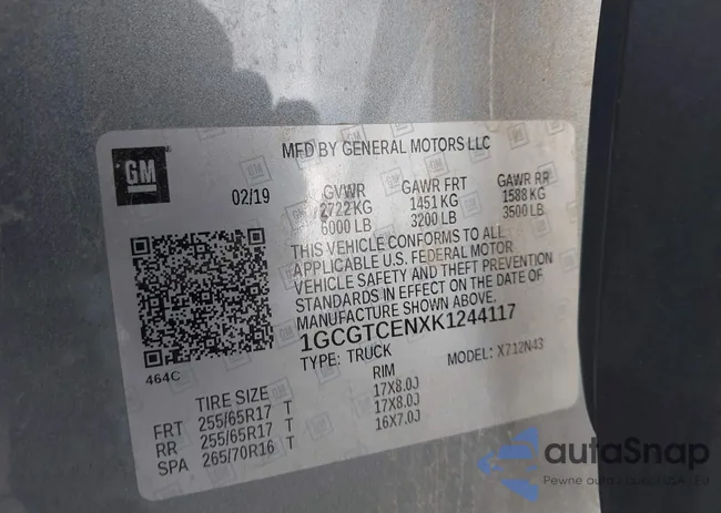 1GCGTCENXK1244117: 44230350