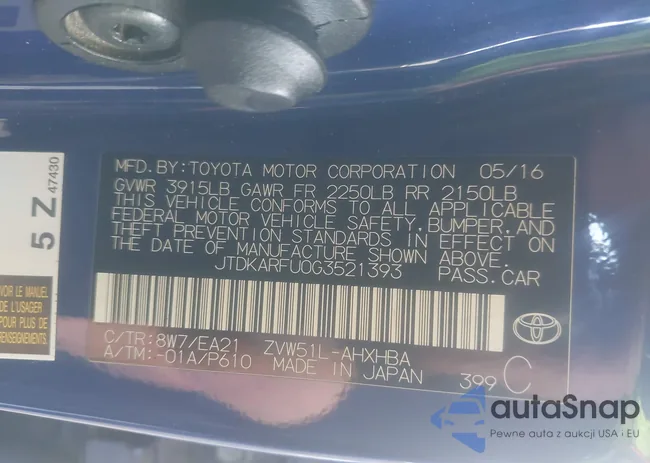 JTDKARFU0G3521393: 44230519