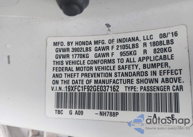 19XFC1F92GE037162: 44230540