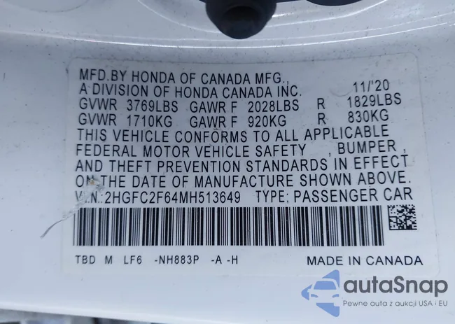 2HGFC2F64MH513649: 44230560