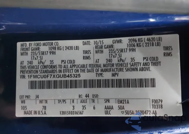 1FMCU0F7XGUB45325: 44230731