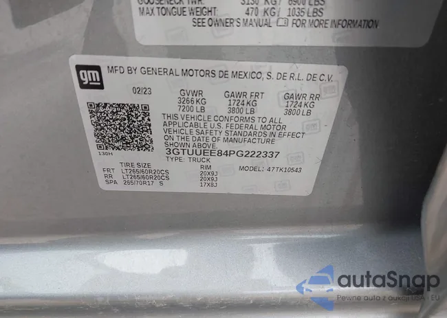 3GTUUEE84PG222337: 44230770