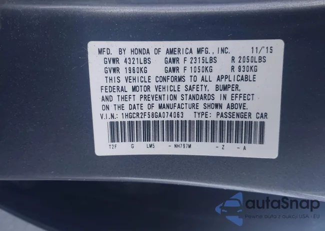 1HGCR2F58GA074063: 44231584