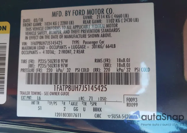 1FATP8UH7J5145425: 44231626