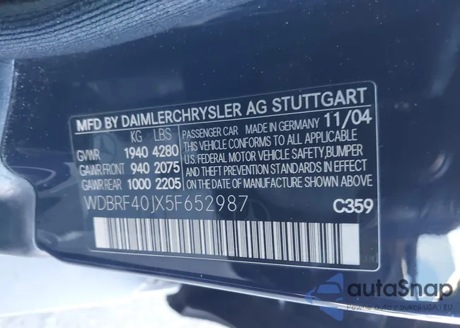 WDBRF40JX5F652987: 44231666