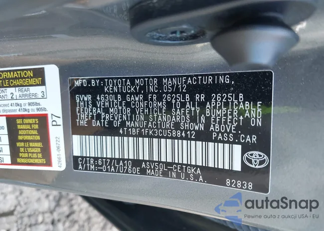 4T1BF1FK3CU588412: 44231030