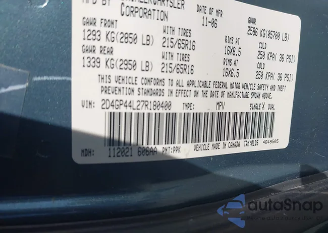 2D4GP44L27R180400: 44231293