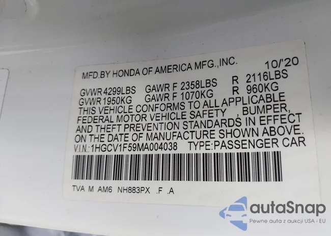 1HGCV1F59MA004038: 44232347