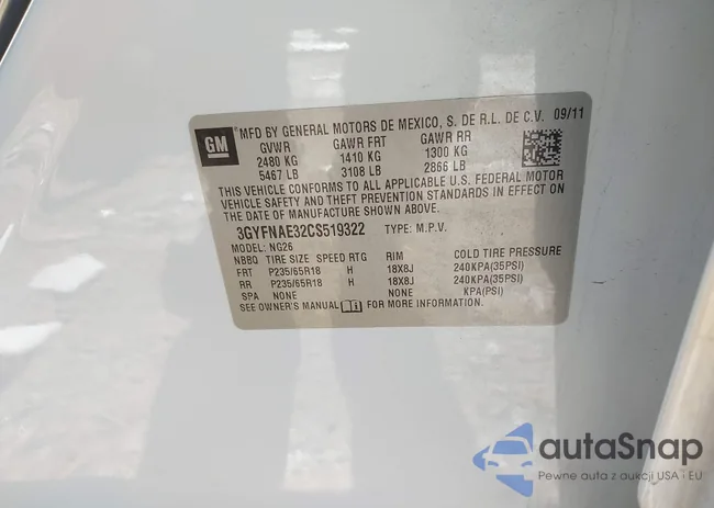 3GYFNAE32CS519322: 44232433