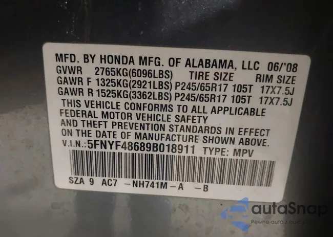 5FNYF48689B018911: 44232015