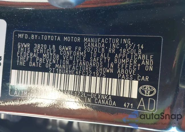 2T1BURHE4FC321975: 44233336