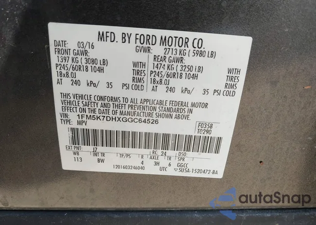 1FM5K7DHXGGC64526: 44233393