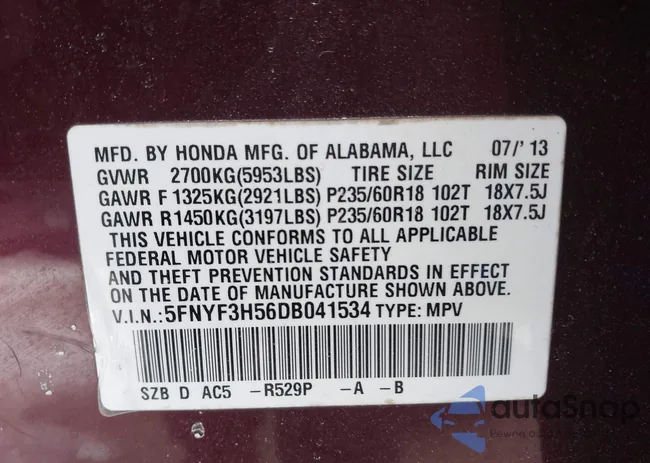 5FNYF3H56DB041534: 44233852