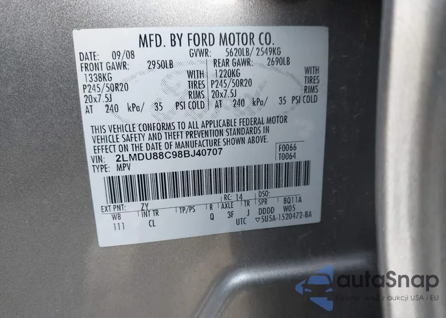 2LMDU88C98BJ40707: 44233070