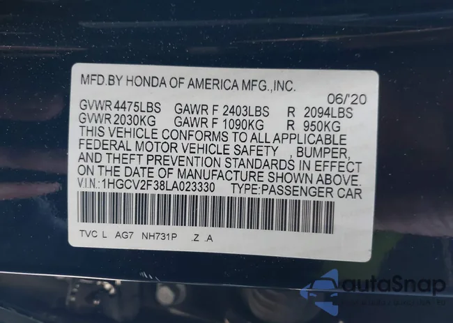 1HGCV2F38LA023330: 44233083