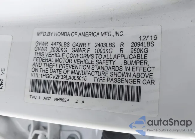 1HGCV2F39LA005015: 44234394