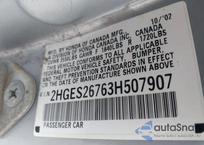 2HGES26763H507907: 44234430