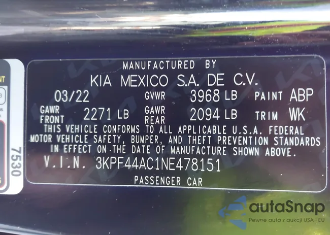 3KPF44AC1NE478151: 44234587