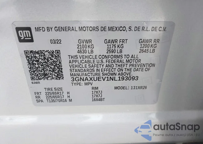 3GNAXUEV1NL193093: 44234629