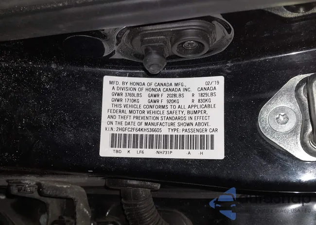 2HGFC2F64KH536605: 44234635