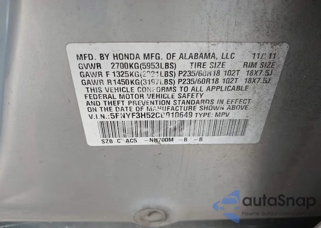 5FNYF3H52CB010649: 44234729