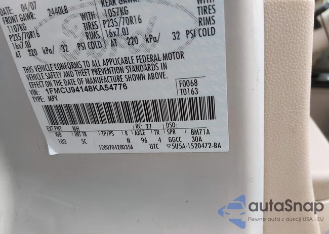 1FMCU94148KA54776: 44234761