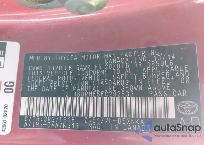 2T1BURHE5FC292633: 44234907