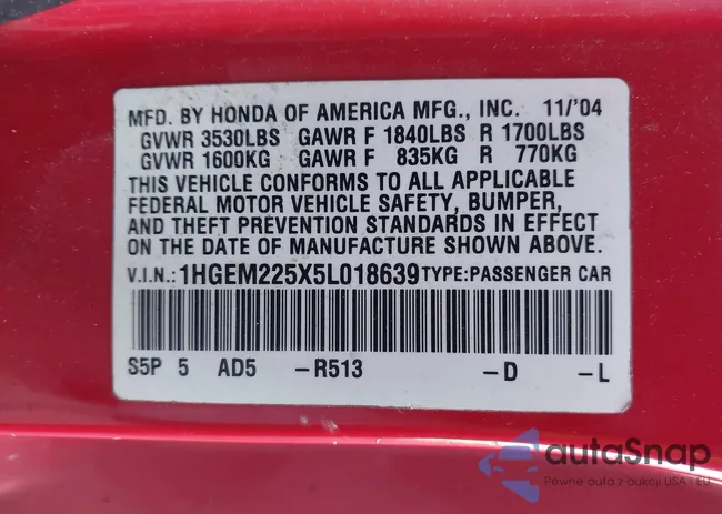 1HGEM225X5L018639: 44233933