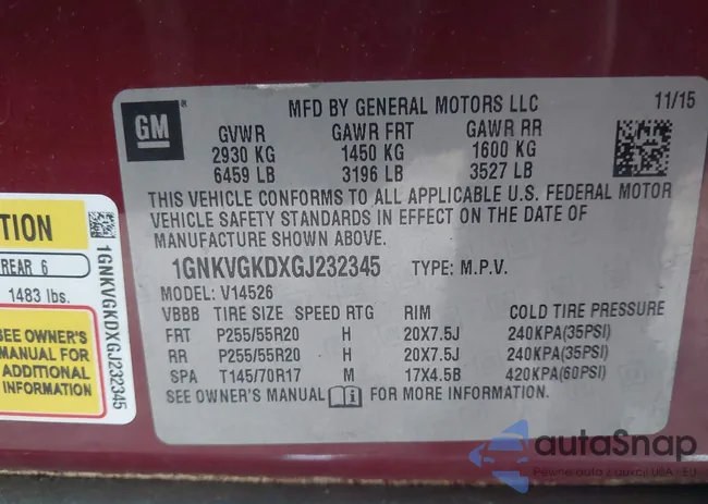 1GNKVGKDXGJ232345: 44233954