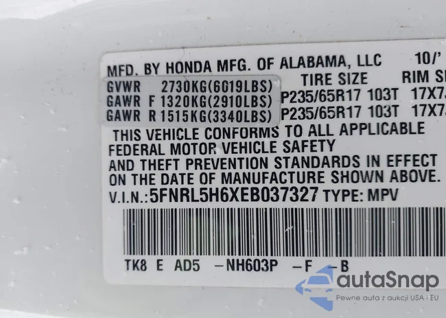 5FNRL5H6XEB037327: 44234231