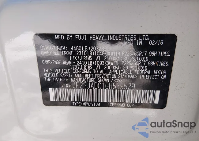 JF2SJADC1GH539529: 44234299