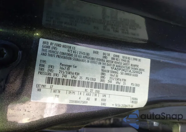 1FADP3K27JL320029: 44235574