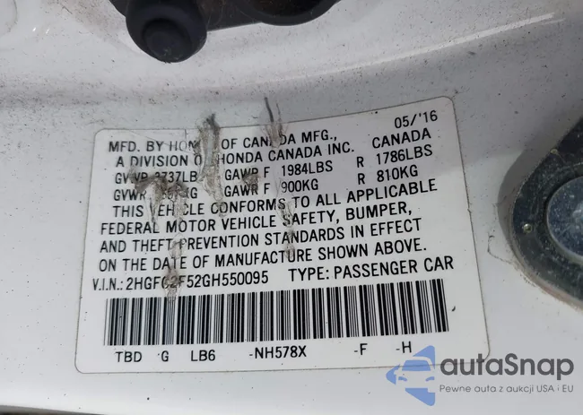 2HGFC2F52GH550095: 44236587