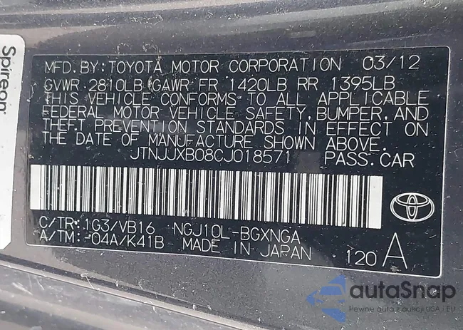 JTNJJXB08CJ018571: 44236039