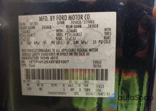 1FTPW125X5FB51007: 44237411